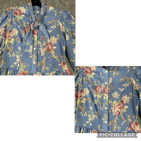 Laura Ashley Cottagecore Romantic Feminine Prairie Floral Cotton Wool Dress Sz 8 - Picture 6 of 16